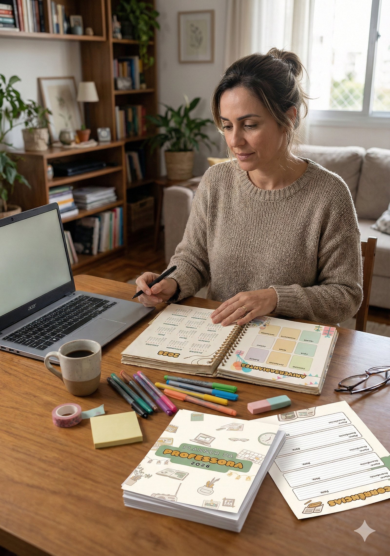 Professora usando o planner